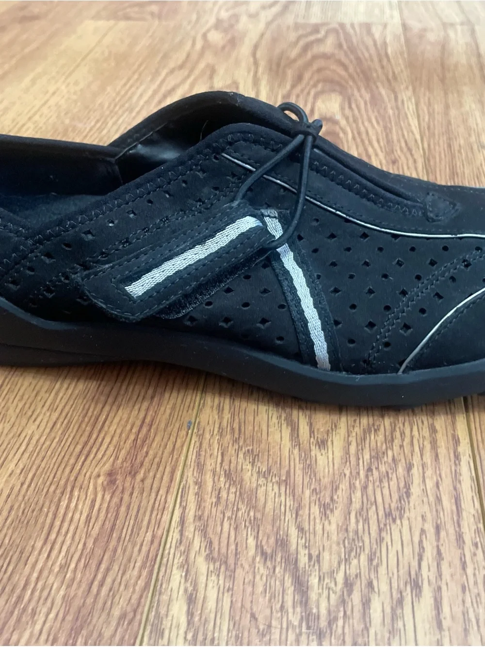 Clarks Women’s Privo Tequini Black Slip-On Perforated Comfort. Suede uppers
